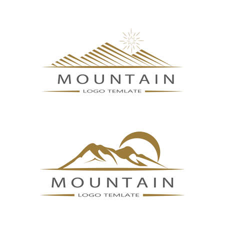 Simple Modern Mountain Landscape Logo Design Vector, Rocky Ice Top Mount Peak Silhouetteのイラスト素材