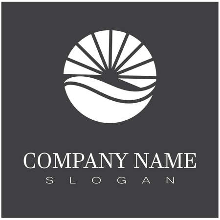 summer beach coast island, sea ocean with birds and summer sun rays logo design inspirationのイラスト素材