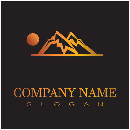 Simple Modern Mountain Landscape Logo Design Vector, Rocky Ice Top Mount Peak Silhouetteのイラスト素材