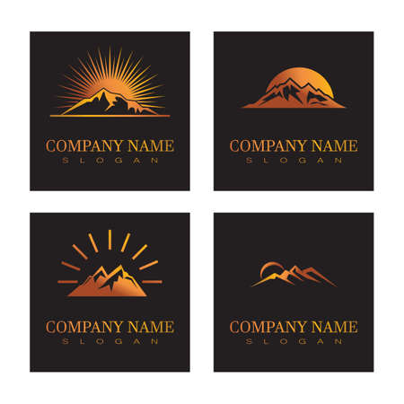Simple Modern Mountain Landscape Logo Design Vector, Rocky Ice Top Mount Peak Silhouetteのイラスト素材