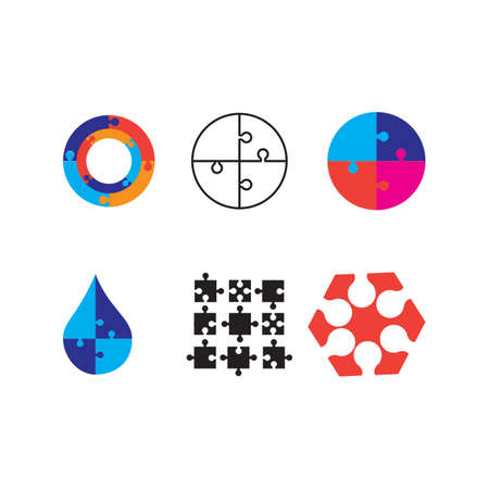 Puzzle icon, colorful isolated on white background, vector illustrationのイラスト素材