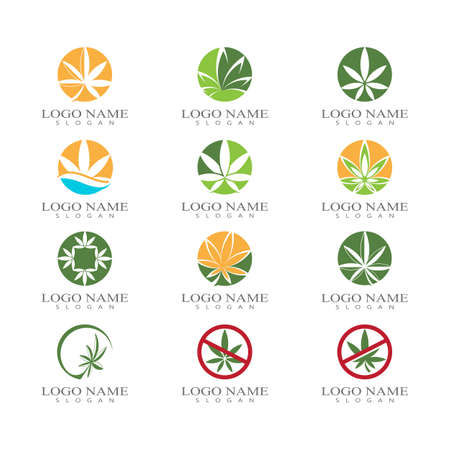 Cannabis marijuana hemp leaf logo and symbolのイラスト素材