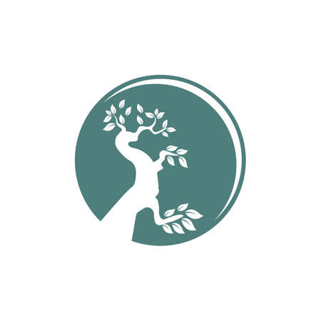 Oriental Bonsai Art, Japanese Mini Small Plant Tree on Pot Silhouette logo design vectorのイラスト素材