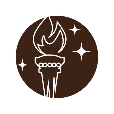 Fire torch with flame flat icons set. Collection of symbol flaming, illustrationのイラスト素材