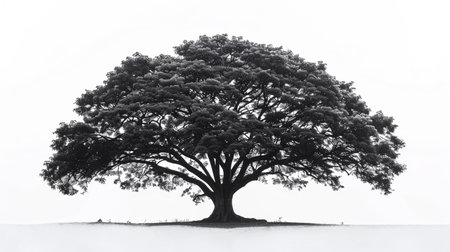 Black silhouette of a real big tree on white background, Generate Aiの素材