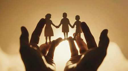 Silhouette family, including his father, mother and one children in the hands of, Generate, Aiの素材