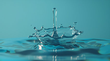 Water drop shaped water splash. Conceptual symbol. 3D illustration. Generate Aiの素材