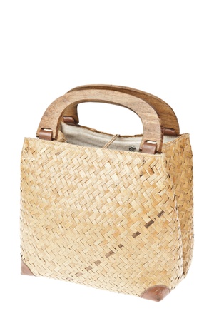 wicker basket isolated on white backgroundの写真素材