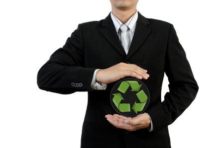 Businessman holding recycle logo conceptの写真素材