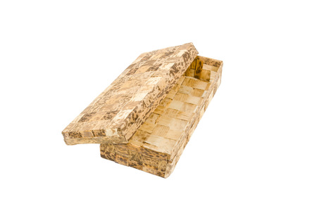 Wicker Box isolated on white backgroundの写真素材