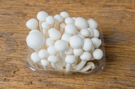 beech mushrooms on wood background