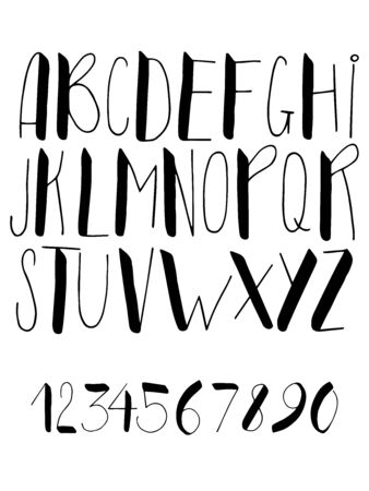Calligraphy alphabet font and numbers.のイラスト素材
