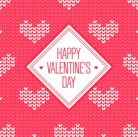 Valentine's Day knitted seamless pattern with white hearts on a pink background.のイラスト素材