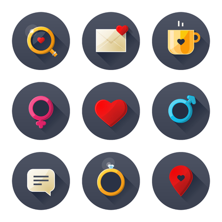 Set of love icons with long shadows. EPS 10. RGB. Transparenciesのイラスト素材