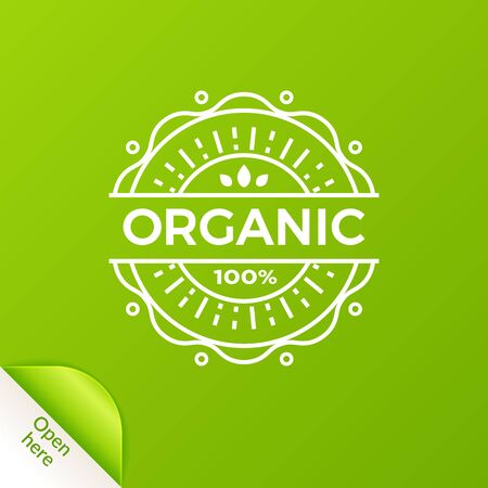 Linear organic badge with open here element. EPS 10. RGB. Transparencies and blendsのイラスト素材