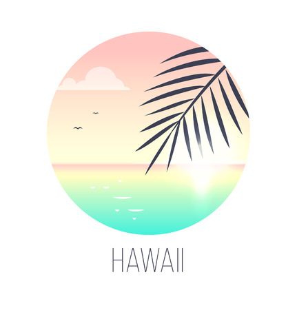 Illustration of tropical sunrise over the sea with palm tree. EPS 10. RGB. Transparenciesのイラスト素材