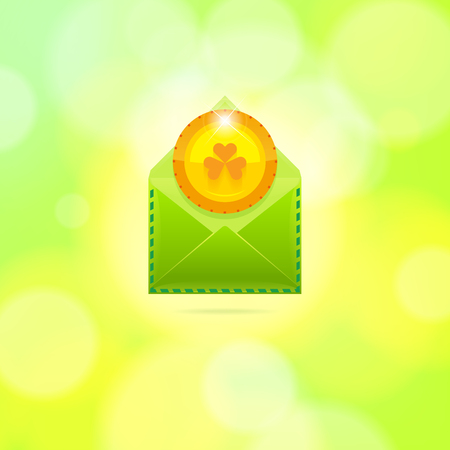 Illustration of envelope with golden coin for St. Patrick's Day. EPS 10. RGB. Transparencies, blends and meshのイラスト素材