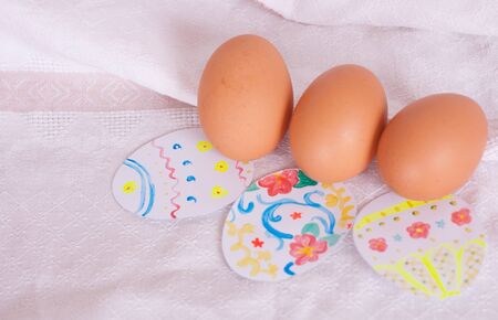 eggs on the cloth and painted eggs