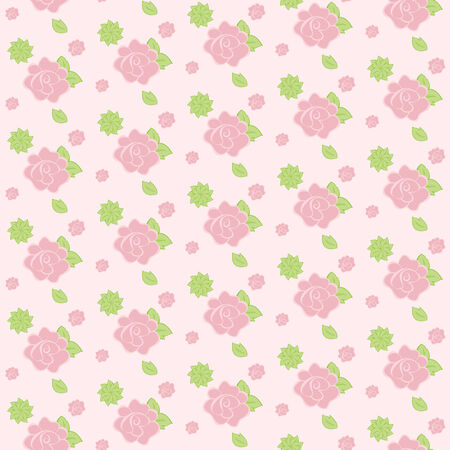 Seamless pattern of stylized flowers and leaves roses. pink huesのイラスト素材