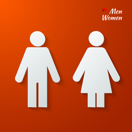 3d Paper signs - toilet, changing room, male, female, wc, on a red background. Vector.のイラスト素材