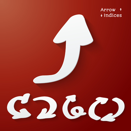 Set of arrows and pointers - 3d paper style. Vector illustration on a red backgroundのイラスト素材
