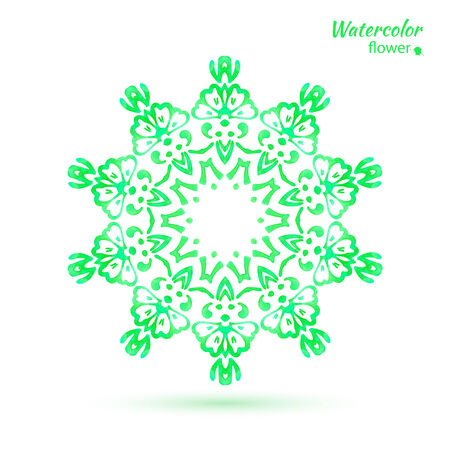 watercolor  green color  circular openwork element - snowflake, flower, folk style. vector illustration.のイラスト素材