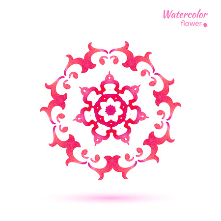 watercolor  red color  circular openwork element - snowflake, flower, folk style. vector illustration.のイラスト素材