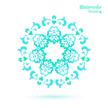 watercolor blue color circular openwork element - snowflake, flower, folk style. vector illustration.のイラスト素材