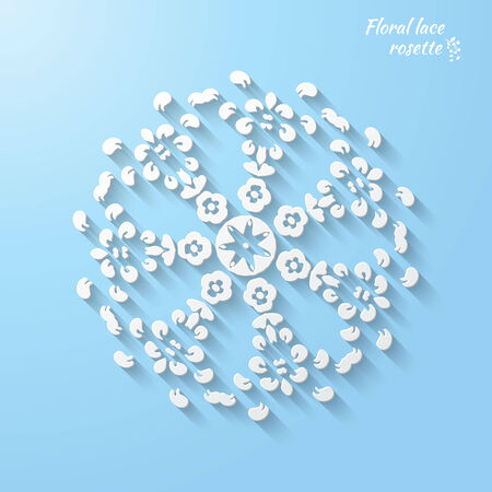 Circular openwork element - snowflake, flower, folk paper style. vector illustration on a blue background.のイラスト素材