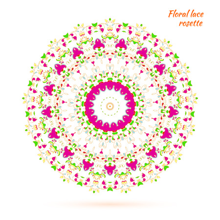 Circular lacy pattern of multicolor flowers. Russian folk style. vector illustrationのイラスト素材
