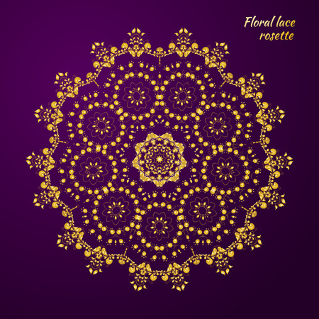 Circular lacy pattern of gold flowers. Russian folk style. vector illustrationのイラスト素材