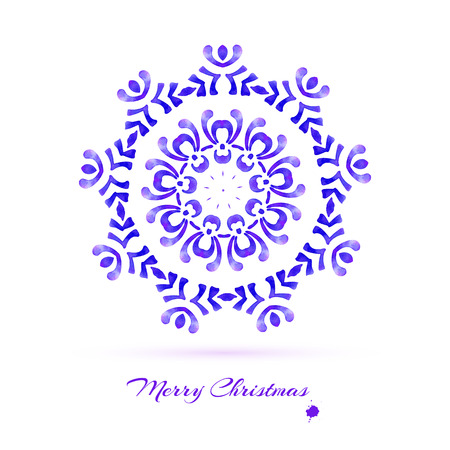 watercolor  purple color  circular openwork element - snowflake, flower, folk style. vector illustration.のイラスト素材