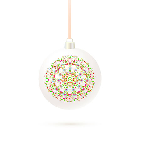 Christmas ball with white matte pattern in Russian folk style Khokhloma on a white background. Vector illustration.のイラスト素材