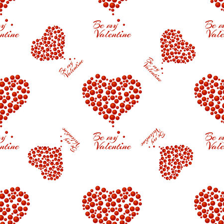 Seamless pattern of red bubble hearts and the words Valentines Day on a white background for design, gift wrapping, covers, textiles, craft, etc.のイラスト素材
