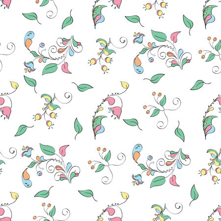 Elegant seamless pattern of flowers and leaves in the Russian style for design, gift wrapping, covers, textiles, craft, etc.のイラスト素材