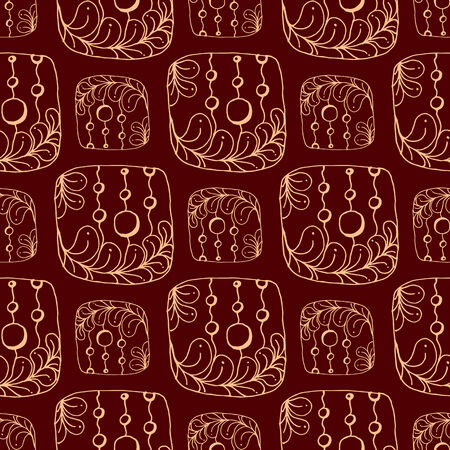 Abstract seamless pattern in coffee tones with leaves of squares, circles and waves. Doodle style. Can be used to design the covers of books, notebooks, CD, paper and others.のイラスト素材
