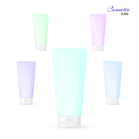 Set of cosmetic tubes in pastel colors - cream, gel, toothpaste, balsam etc. Vector illustration in a realistic style.のイラスト素材