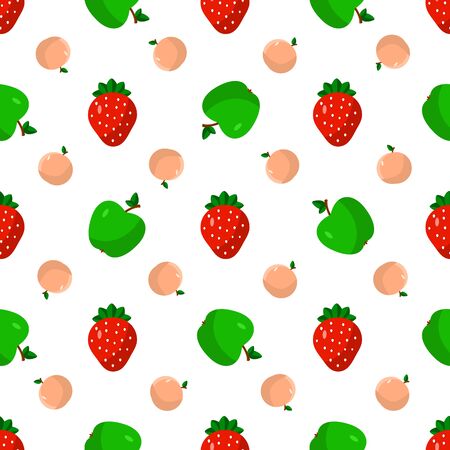 Vector illustration of a flat drawn style - apples, peaches, strawberries - draw simple figures....