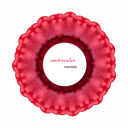 Vector watercolor illustration - circular element, mandala. Circular pattern in ethnic style in red claret colors.のイラスト素材