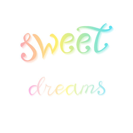 The inscription on his hands in rainbow pastel colors on a white background - sweet dreams. Lettering. Doodle style.のイラスト素材
