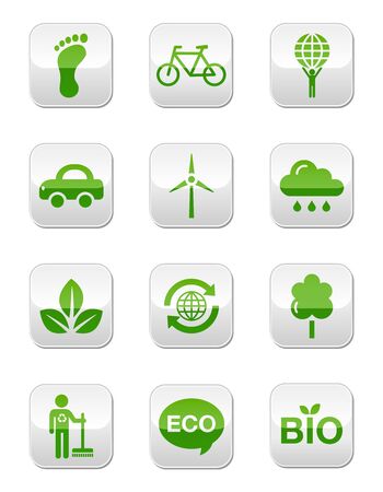 Green eco icons set - square buttonsのイラスト素材