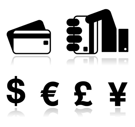 Payment methods icons set - credit card, by cash - currency のイラスト素材