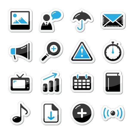Internet website icons set styled as labels - mail, contact, about us, userのイラスト素材