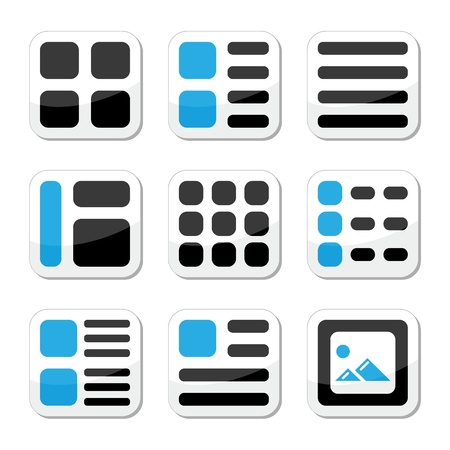 Website display options and photo gallery view icons setのイラスト素材