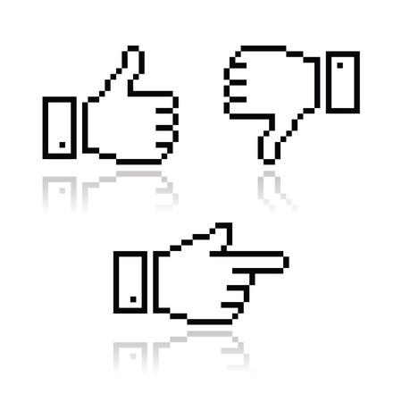 Pixel cursor icons - thumb up, like it, pointing handのイラスト素材