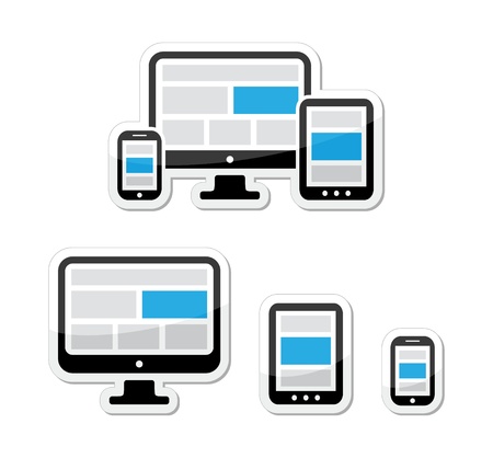 Responsive design for web - computer screen, smartphone, tablet labels setのイラスト素材