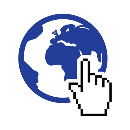 Globe, earth with cursor hand vector iconのイラスト素材