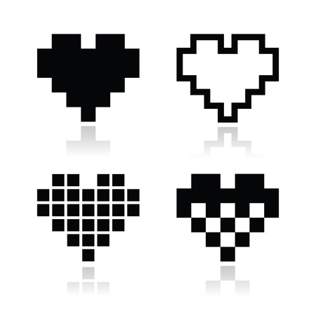 Pixel heart vector icons set - love, dating online conceptのイラスト素材