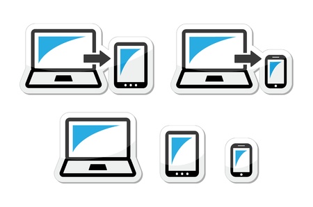 Responsive design - laptop, tablet, smarthone vector icons blue and blackのイラスト素材