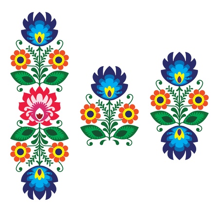 Folk embroidery with flowers - traditional polish patternのイラスト素材